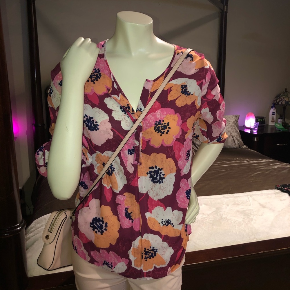 Stylus small multi color cotton blouse 3/4 sleeve
